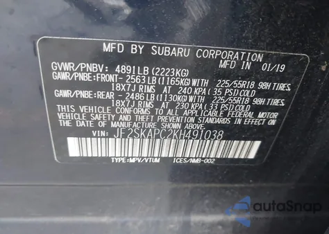 2019 Subaru Forester Sport z USA, uszkodzony, nr VIN JF2SKAPC2KH491038